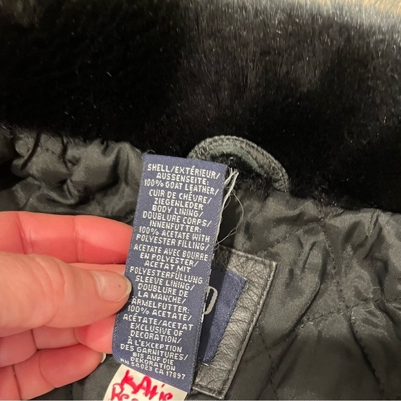 Gap 100% leather Girls Size Small 5-6 Black 100% & Faux Fur Collar Jacket - Picture 8 of 9